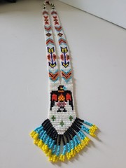 Vintage Handmade Southwest Native American Seed Bead Thunderbird Necklace