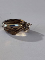 Vintage SMOKY QUARTZ PENDANT 925 Silver Faceted Gorgeous Color 7/8 x 5/8″ FAT