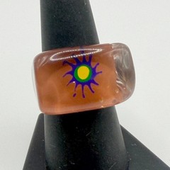 Vintage Style Lucite Acrylic Floral Ring Size 7.25 Amber Resin Mod