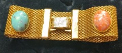 Sarah Coventry Vintage Gold Tone Mesh Bracelet W/ Multi-Color Cabochons