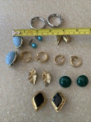 Costume Jewelry Vintage Clip On Earrings Stones Gold & Silver Tone 14 Pairs