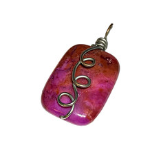 Handmade Magenta Stone Wire Wrapped Pendant Silver Tone Copper Wire