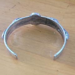 Vintage Howlite Cabochon Cuff Bracelet Silver Tone Southwestern Boho