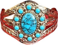 Vintage Bell Trading Post Nickel Silver Cuff & Pendant Set Faux Turquoise