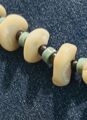 Chunky Handmade Necklace: Bone, Turquoise & Horn w Sterling Closure.