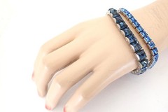 Lot Of 2 Art Deco Vintage Silver Tone Channel Set Bracelets Blue Square Crystals