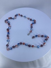 Vintage Pastel Floral Millifiori Glass Bead Necklace, 29in