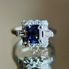 Vintage Retro ~1ct Sapphire & Diamond Platinum Engagement Ring Sz 5 5.7g Estate