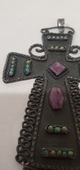 Gustavo Martinez Sterling Silver Cross Pendant Reticulated Amethyst Turquoise