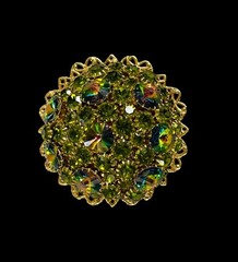 LARGE VINTAGE WATERMELON RIVOLI RHINESTONE BROOCH PIN DOMED HIGH END GORGEOUS!