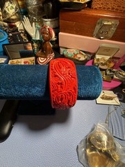 Vintage Cinnabar Red Resin Carved Dragon Bangle Bracelet