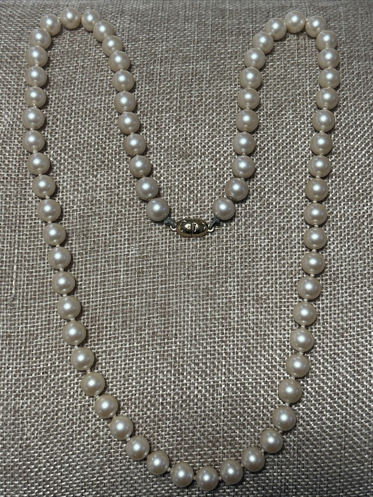 Vintage 90s MONET Signed classic Simulated pearl Necklace VTG 23” ~5mm Gold Tone