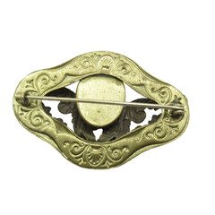 Art Nouveau or Deco Vintage Brass Brooch Pin Purple Glass Stone Old C-clasp