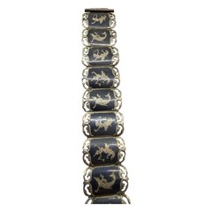 Siam Sterling 925 Nielloware Bracelet Thai Dancer Goddess Panel Link 1940s