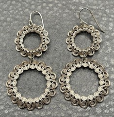 Vintage Sterling Silver 925 Filigree Circle Hoops Long Dangle Earrings 2 Inch