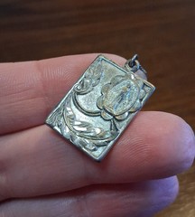 Antique Sterling Art Nouveau Madonna Pendant With Chain 18″ 5g See Pics/Descript