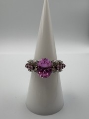 925 Sterling Silver Pink Topaz Oval With White And Pink Topaz Accents Size 8