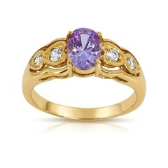 Vintage 1980s Ring Size 8 Lavender CZ Prong Set Gold Plated Band – 14J