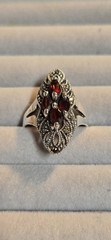 Vintage Art Deco Sterling Silver Marcasite And Garnet Marquise Shape Ring Sz 7