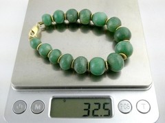 Vintage 14k Yellow Gold and Green Aventurine Bead Strand Bracelet 32.5g 6.25 In