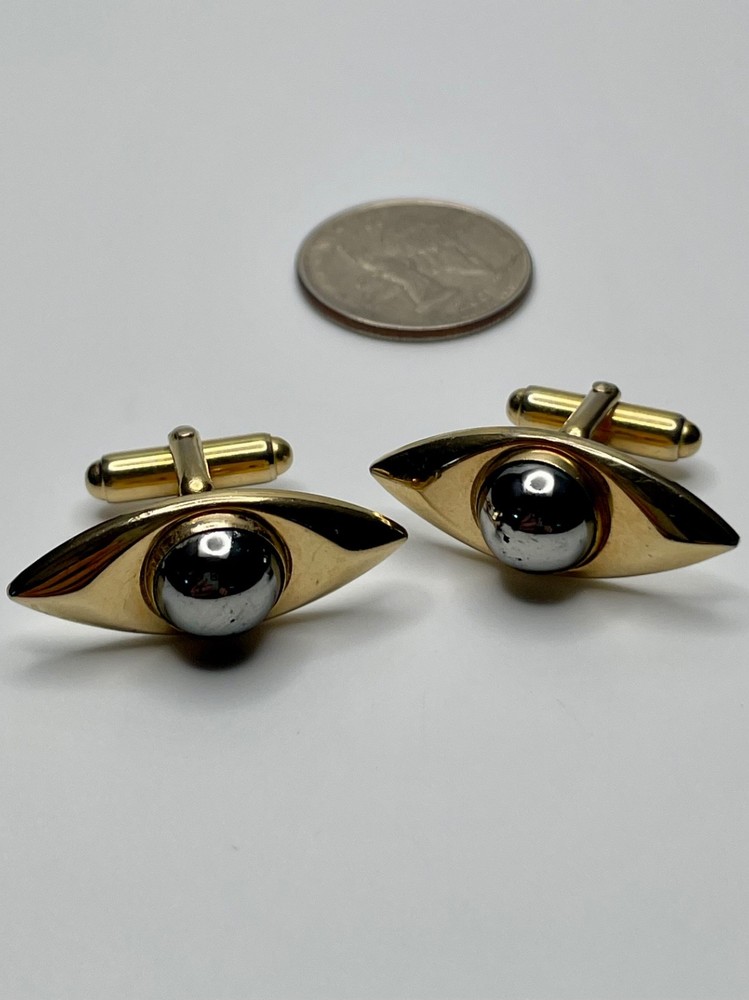 Vintage Anson Gold Tone Evil Eye Shaped Cufflinks