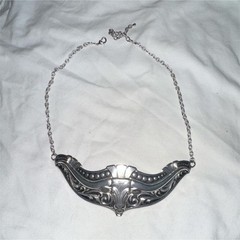 Statement Silver Tone Collar Necklace Oval Link Asymmetrical Pendant