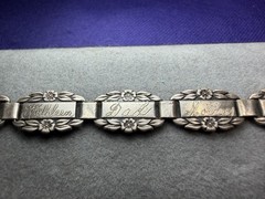 VTG WWII Sterling Silver Forget-Me-Not Engraved Family Link Bracelet 1945 14.5g