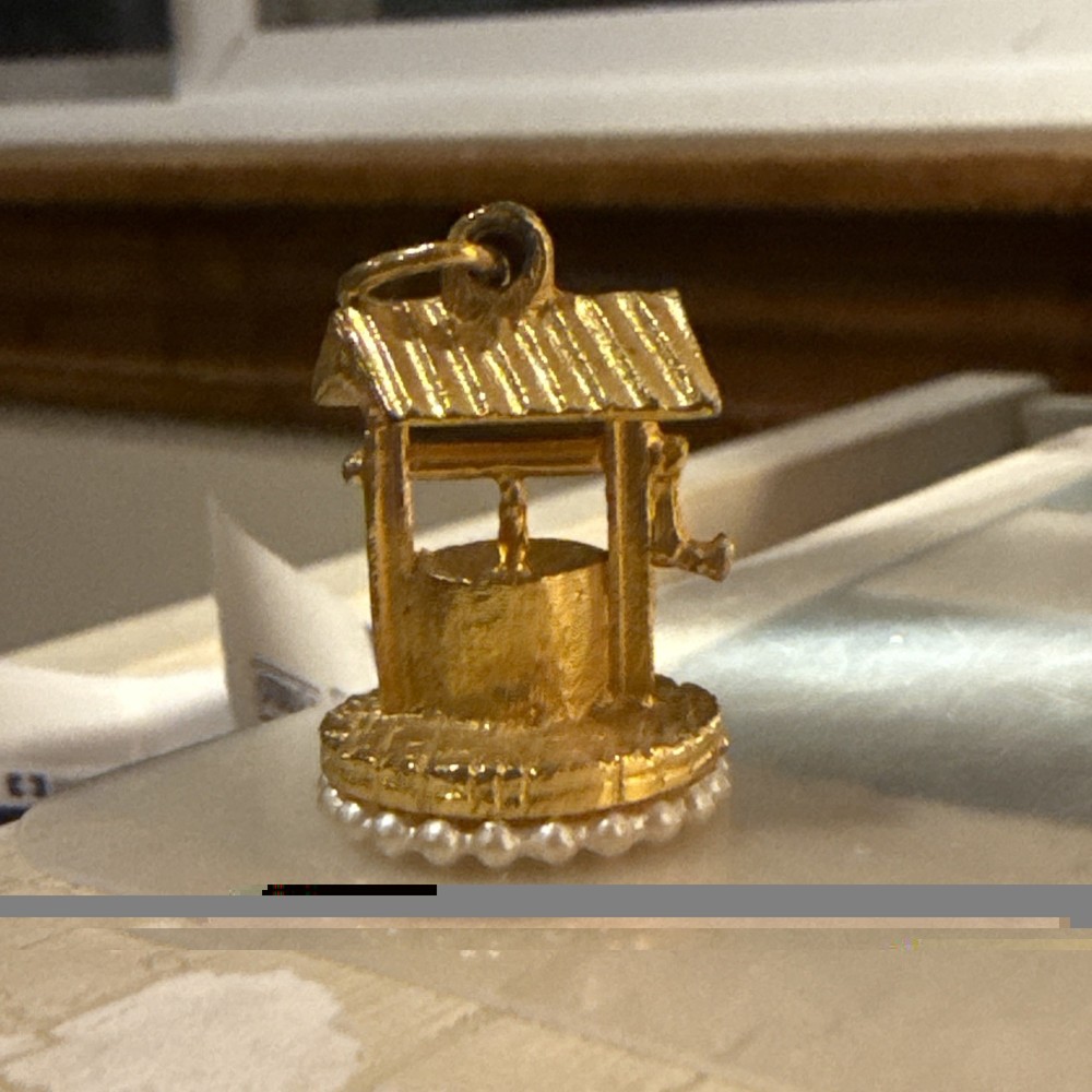 Vintage Gold Tone Wishing Well Pendant Charm