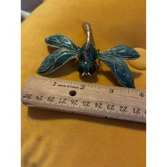 Vintage Cloisonne Enamel Dragonfly Green Teal Large Insect Pendant Ornament