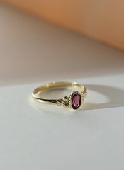 Vintage Style Pink Oval Ruby Wedding Ring In 14 Yellow Gold Finish Ring For Her