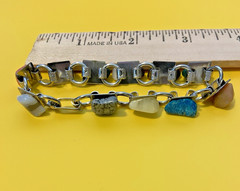 VTG SILVER-TONE BRACELET WITH ROUGH CUT NATURAL GEMSTONES FIT 7″ WRIST