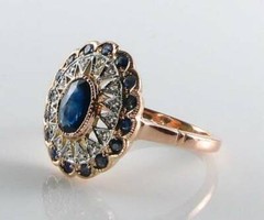 9K 9CT ROSE GOLD BLUE SAPPHIRE DIAMOND COCKTAIL CLUSTER RING FREE RESIZE
