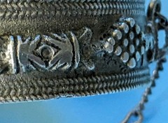 Vtg Israel Silver Cuff Bracelet 46 Grams Grapes & Palm Tree Hinged w/Pin Judaica