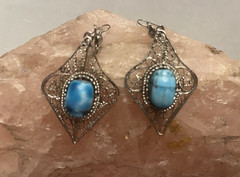 Vintage Egyptian Revival Turquoise Scarab Silver Filigree Bracelet/Earrings Set