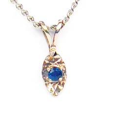 14K Solid White Gold Natural Blue Sapphire Reflect Pendant Necklace