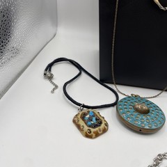 Necklace Lot Of 6 Teal Blue BOHO Eclectic Acrylic, Glass, Metal, Beads Estate