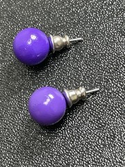 Vintage 10mm Purple Enameled Metal Ball Stud Earrings