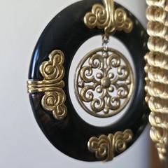 Vinatge Crown Trifari Necklace Large Brown Faux Tortuous Pendant Gold Tone Chain