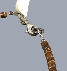 HEISHI BEADED NECKLACE Sterling Silver CARVED CARNELIAN BALL PENDANT Tiger’s Eye