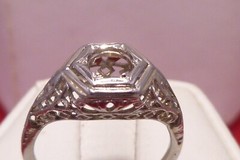 Art Deco Belais Bros Antique Filigree 18k White Gold Ring Wedding Engagement