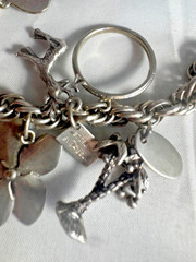 Sterling Silver Bell Trading Vintage link charm bracelet with 25 various charms