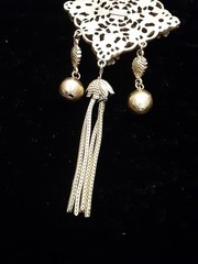 Vtg Francois Pendant Brooch Gold Tone Flowers Leaves Statement Dangle Chain