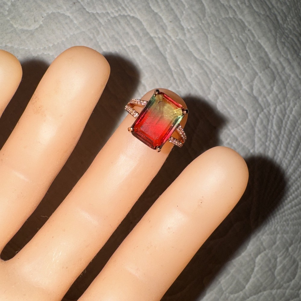 Antique Rose Gold Filled Ring Natural Watermelon Tourmaline Size 7 GORGEOUS