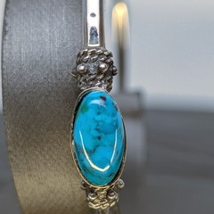Vintage FAS 925 Sterling Silver Cuff Bracelet 3 Turquoise Cabochons 13.9g ✨