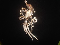 TRIFARI ALFRED PHILIPPE STERLING SILVER,VERMEIL,BIRD of PARADISE BROOCH,SIGNED