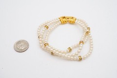 Vintage Bracelet Gold Tone Faux Pearl Rhinestone 7.25″