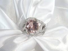 Large Sterling Silver 925 Peach Irradiated Morganite Statement Ring Size 7