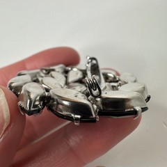 Vintage Jet Black Rhinestone Brooch Silver Tone Marquise Statement Pin