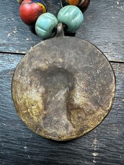 Himalayan Horned Spirit Mask Amulet Necklace, Nepal Tribal Brass Pendant with M