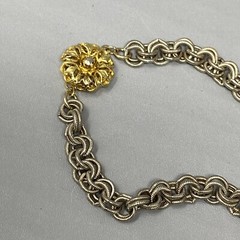 VTG Chain Necklace Aqua Glass Beads Brushed Two Tone Gold Silver Flower Clasp 28